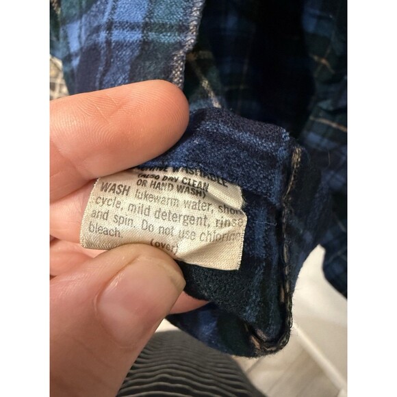 Pendleton Men’s Vintage Board Shirt Loop Collar Blue Plaid Wool USA Large - Picture 6 of 8